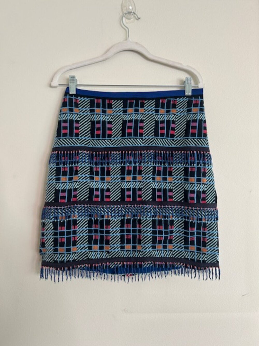 Anthropologie x Maeve Fringe-Trimmed Beaded Checkered Geometric Lined Mini Skirt - Picture 16 of 16